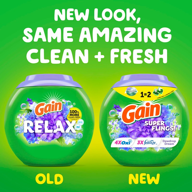 Gain Super Flings Laundry Detergent Pacs, 18 Count, Dewdrop Dream
