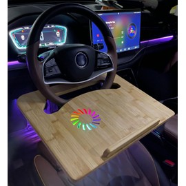 Smiley Car Steering Wheel Laptop Cooling Folding Desk,Quiet Cooling Fan with Colored Lights,Truck&Car Writing Surface,Tablet Table-Minivan Desk,Automobile Lunch Tray/Vehicle Desk for 13"-16" Laptops