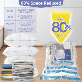 20 Pack Vacuum Storage Bags with Hand Pump, 4 Jumbo/4 Large/4 Medium/8 Small 80% Storage Space Saving, Sturdy Leak-Free Space Saver Vacuum Seal Bags for Clothing, Vacuum Compression Bags for Travel