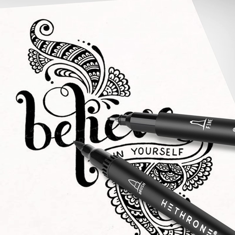 Hethrone Black Markers for Drawing - Brush Pens with Felt