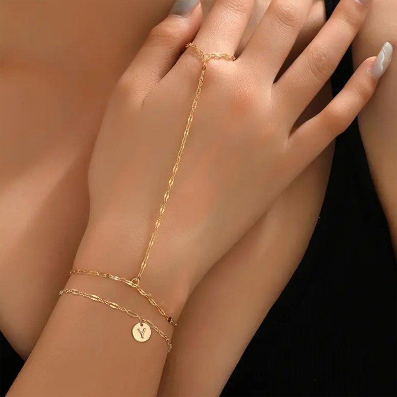 Gold Hand Chain And Initial Bracelet Jewelry Gifts Gold Plated