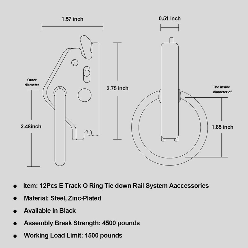Onesnt 12 Pack E-Track O-Ring Tie-Down Anchors for Secure Motorcycles,