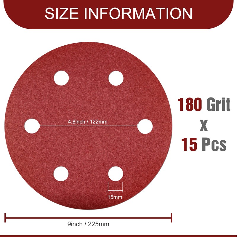 Awutzut 9 Inch 6 Hole Sanding Discs 180 Grit Hook