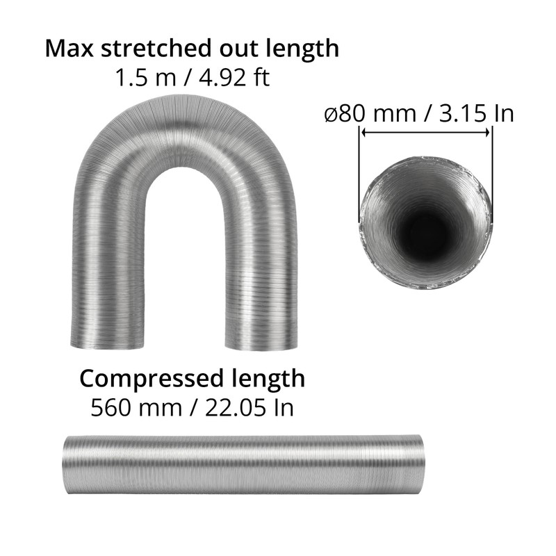 Ø80 mm - 1.5m / Ø3.15'' - 4.9ft - Flexible