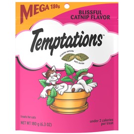 TEMPTATIONS Classic Crunchy and Soft Cat Treats Blissful Catnip Flavor, 6.3 oz. Pouch