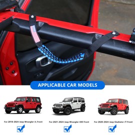 RERPRO - Tiradores de barra para puerta delantera compatibles con Jeep Wrangler JL 2/4 puertas 4XE Gladiator JT 2018-2024, accesorios interiores, mango de agarre de paracaídas, función de mantenimiento del airbag, paquete de 2 unidades, color azul con ba