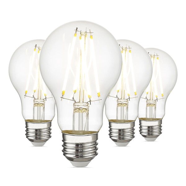 Emliviar A19 LED Light Bulb Dimmable 4 Pack, Antique 6W LED Edison Bulb, 60 Watt Equivalent, 2700K 700 Lumen Warm White, Clear Glass, CRI 80+, A19-LED