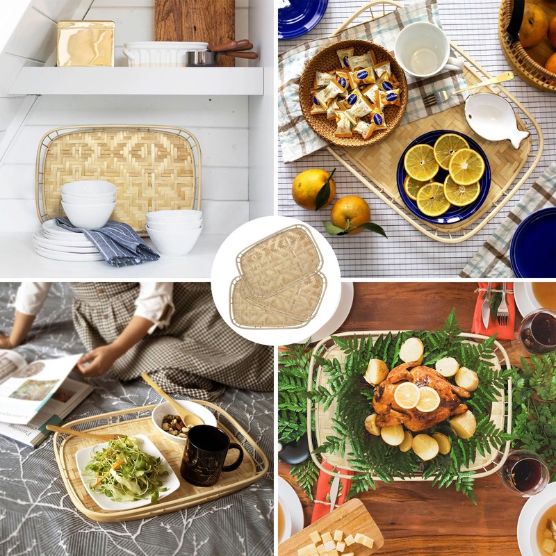 PEMAR L-Sized Set of 2 Large Bamboo Wicker Serving Trays