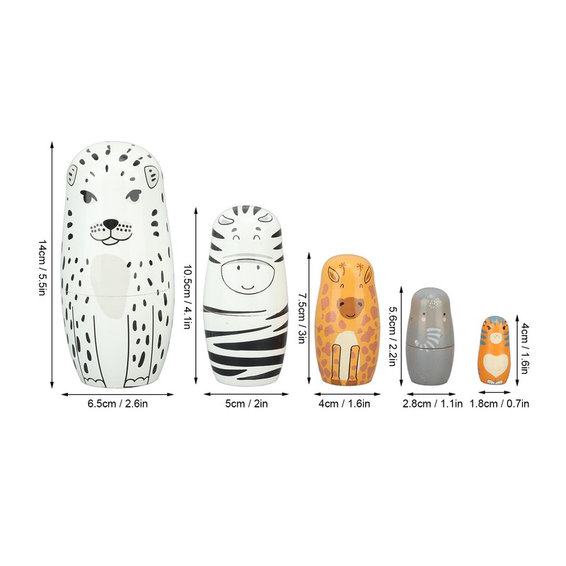 5Pcs Russian Nesting Dolls Hand Made Exquisite Wooden Animal Nesting