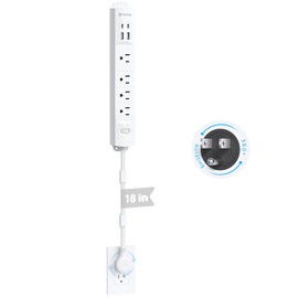 TROND Electrical Outlet Extender with 360° Rotating Plug - ELT Listed 18in Extension Cord, Multi Plug Wall Outlet, 4 USB, 1440J Surge Protector, Mountable for Behind Couch, Nightstand, Desk, White