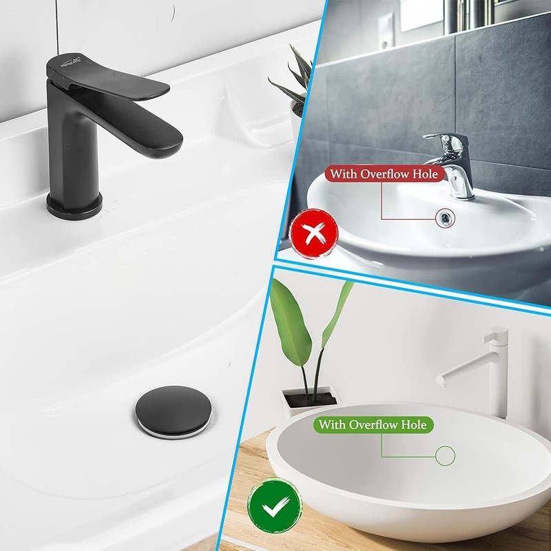 Xinlon Plug Sink Black, Universal Drain Fitting for Sink, Pop