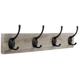 Sageme Wall Mounted Coat Rack, Wooden Entryway Vintage Rustic Coat Rack Hat Hanger Rack Zinc die-cast 4-Hook Rail for The Entryway, Bathroom, Bedroom, Kitchen, Mudroom Pinewood Alloy 4-Hook