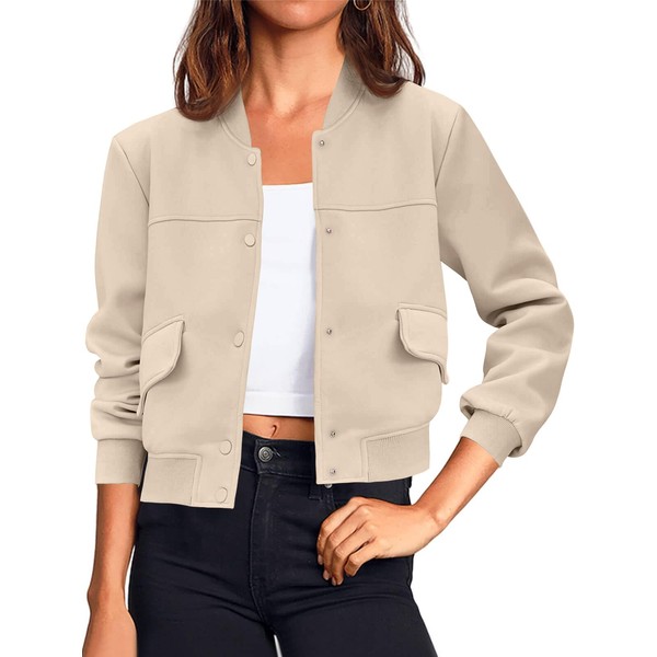 Tankaneo Womens Cropped Bomber Jackets Casual Button Down Long Sleeve