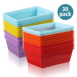 30 Pack Mini Storage Baskets Bins, Plastic Organizer Basket, Colorful Shelf and Desk Make-up Storage Crate Organizing Containers, Ideal for Home Classroom Office Organization. 6.1"L x 4.5"W x 2.4"H
