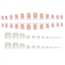 Square Press On Toenails Duck Fake Nails French Tip False Nails With Alligator Print Design White Glue On Nails Full Cover Artificial Nails Glossy Stick On Nails For Women 48pcs