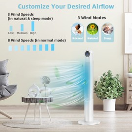 Tangkula 42-Inch Tower Fan with Remote Control, 80˚ Oscillating Standing Fan w/LED Display, 12H Timer & 3 Wind Modes, Portable & Quiet Floor Bladeless Fan for Bedroom Living Room Home Office (White)