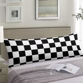 Modern Body Pillow Cover Geometric Checkered Plaid Pattern Car Racing Sports Chess Board Decorative Soft Cushion Long Pillowcase with Zipper Black White Bedding Pillow Cases for Sofa Couch 20"x54"