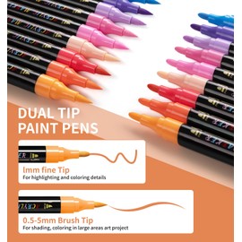 Dual Tip Acrylic Paint Markers, 60 Colors Paint Pens with Fine Tip and Brush Tip Pens, Acrylic Paint Pens for Paper, Pottery, Stones, Backpacks, Glass, Eggs, Fabrics, Plastics, handicrafts
