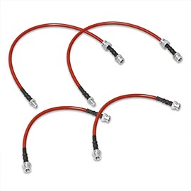 AJP Distributors Red Stainless Steel Braided Oil Disc Drum Brake Lines Hoses Cables Kit 4PCS Front & Rear Set Compatible/Replacement For RX-7 RX7 SA SA22C FB Series 2 JDM 12A 1981 1982 1983 81 82 83