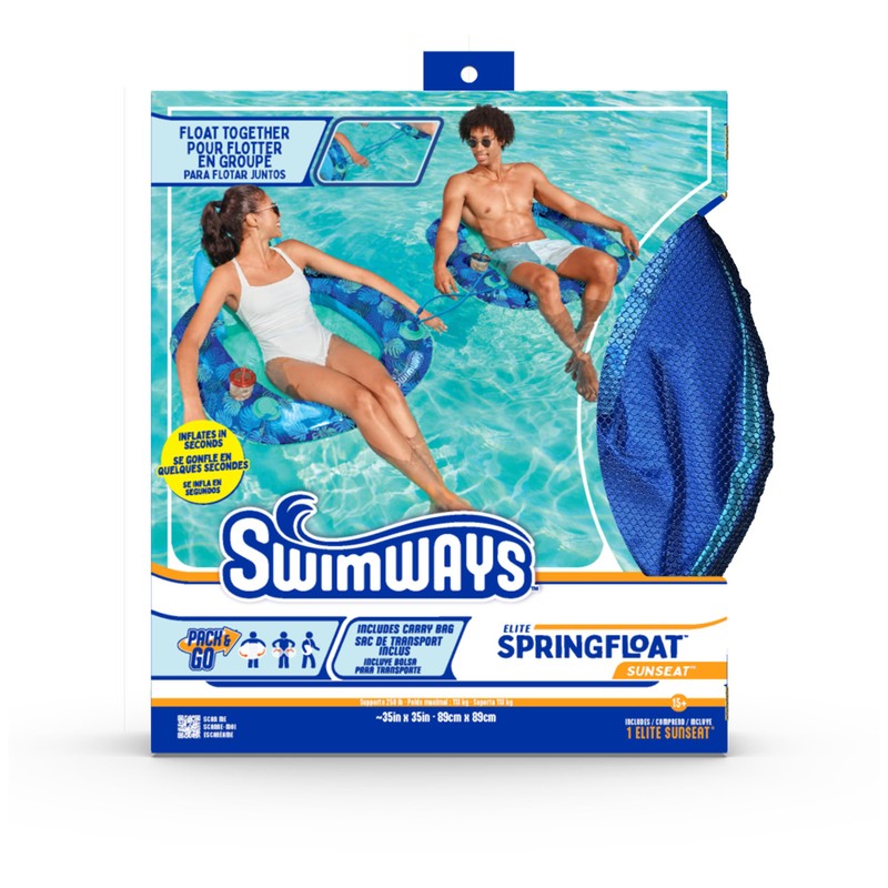 Swimways Elite Spring Float Sunseat Pool Lounger, Inflatable Pool Floats