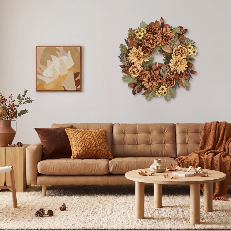 MDSTBN 24in Fall Wreaths for Front Door Artificial Autumn Wreath
