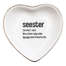 Baobeily Seester Jewelry Dish – Heart-Shaped Ring Dish for Sister – Sister Gifts for Women, Birthday, Christmas, Friendship – Ceramic Trinket Tray for Rings, Earrings & Small Jewelry
