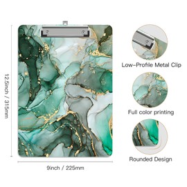 ZAXMEY Plastic A4 Clipboards, Cute Clip Board Stardard Letter Size 9 x 12.5 in, Office Decorative for Students Women Men and Kids, Green Marble