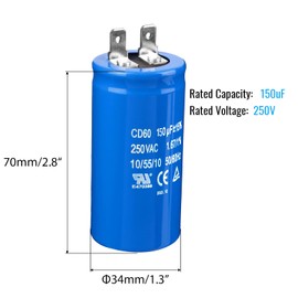 ZOWZEA 150uF/MFD CD60 Motor Start Capacitor 250VAC 50/60Hz for Electric Motor Starting 2 Pack