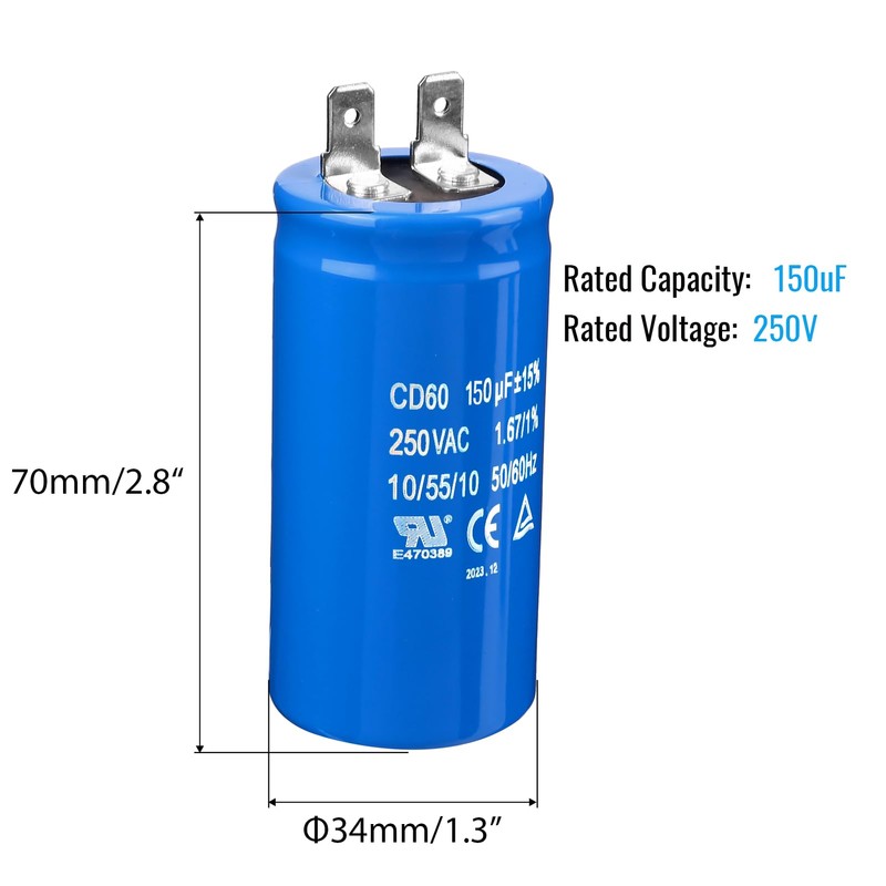 ZOWZEA 150uF/MFD CD60 Motor Start Capacitor 250VAC 50/60Hz for Electric