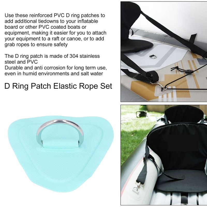 6Pcs PVC D Ring Patch Elastic Rope Set Stainless Steel