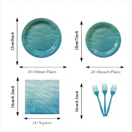 Generic 96 Seaside Beach Party Supplies Paper Plates Summer Beach Hawaii Pool Birthday Party Decorative Gifts for Birthday Parties, Outdoor Meals and Dinners - Blue Plates and Napkins for 24 Guests