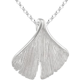 Vinani AGK-T Ginkgo Leaf Pendant Matte with Pea Chain 925 Sterling Silver, Sterling Silver