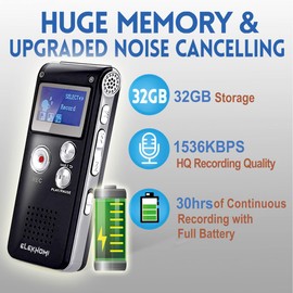 32GB Digital Voice Recorder - Voice Activated Recorder with Playback Upgraded Portable Tape Recorder for Lectures, Meetings, Interviews, Audio Recorder Dictaphone USB, MP3, Password