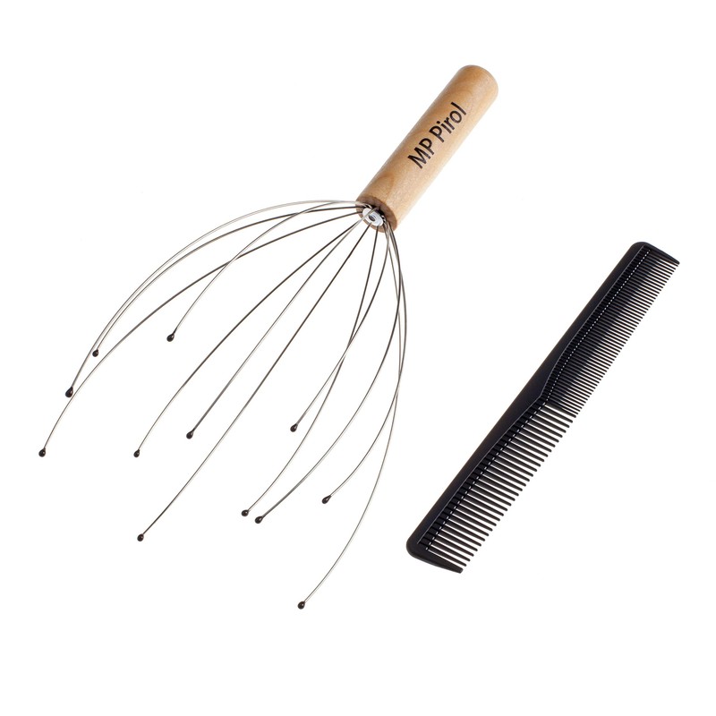 MP Pirol Head Massager with Lightweight Wooden Handle and 12