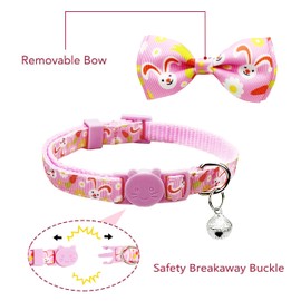 Easter Cat Collar with Bow Tie, Holiday Kitty Kitten Bunny and Carrot Breakaway Collar with Bell for Girls and Boys
