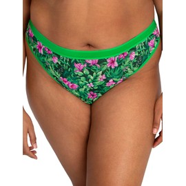 Curvy Couture Women's Sheer Mesh High Cut Brief, Lush Tropics