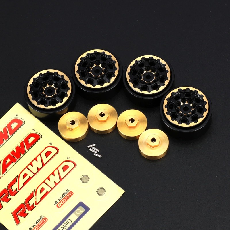 RCAWD 1.2" SCX24 Beadlock Wheels Full Brass & Wheel Hex