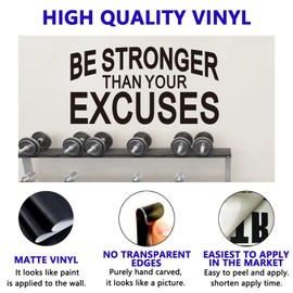 Motivational Quotes Wall Stickers for Gym: Office Inspirational Positive Vinyl Art Wall Decals for Bedroom Living Room - Be Stronger Than Your Excuses 21" X 11"