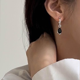 Cimenexe Bohemian Crystal Pearl Earrings Silver Pearl Chain Drop Earrings Black Tear CZ Earrings Asymmetrical CZ Pearl Earrings C Shape Earrings Jewellery for Women and Girls, Zinc, No Gemstone