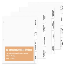 16 Sheets Genealogy Binder Dividers 3 Ring Binder Genealogy Organizer Supplies Pre-Printed 16 Categories Index Dividers 8.5x11 in Family History Pages for Family History Research
