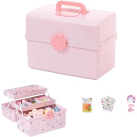 WADY Organizador de Accesorios para el Cabello con Compartimentos, Caja de Almacenamiento para Diademas Lazos Horquillas, Portátil con Asa, Ideal para Niñas Joyería y Maquillaje
