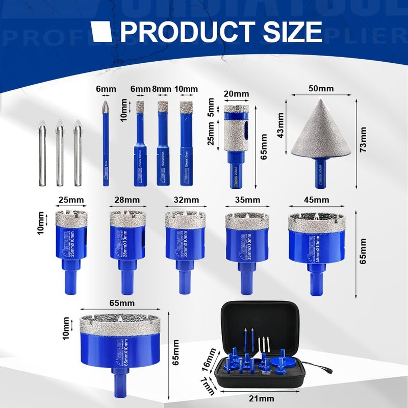 SHDIATOOL Tile Diamond Drill Bits Kit, Porcelain Hole Saw Sets,