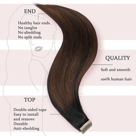 Hotlulana Tape Extensions Real Hair 40 Pieces 80 g Ombre Off-Black Light Brown Mixed (40 cm) 100% Natural Real Hair Balayage Extensions Real Hair Invisible Tape Extensions Real Hair for Women