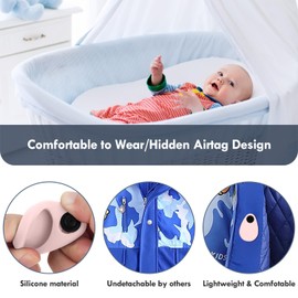 2 Pack Airtag Holder for Kids Hidden,GPS Tracker Case, Anti-Removal Airtag Silicone Case with Pins, Suitable for Children, Elderly, Pets, Backpack, Luggage (Pink & Gray, 2 Pack)