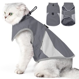 Pet Cat Dog Coat, Waterproof Warm Vest, Cat Summer Vest Clothing, Reflective, Waterproof, Windproof for Small, Medium Dogs, Cats (Grey, S)