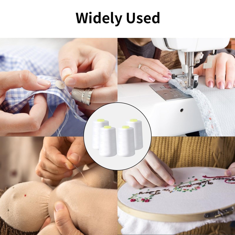 Zythrem Overlocking Thread, White Overlocker Thread Sewing Thread Cone 4