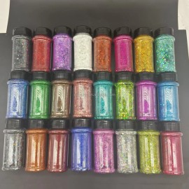 2oz Bottle Color Spring Craft Holographic Neon Block Mixed Chunky Glitter Powder for Gift Christmas Decoration 24 Colors Per Setcolor: Set 21 12 mix colors/Sparkly Glitter