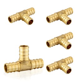 Seelink (5-Pack) PEX Fittings, 3/4" x 3/4" x 3/4" Pex Tee, Brass Crimp Fittings, for PEX Tubing Pipe Plumbing, ASTM F1807