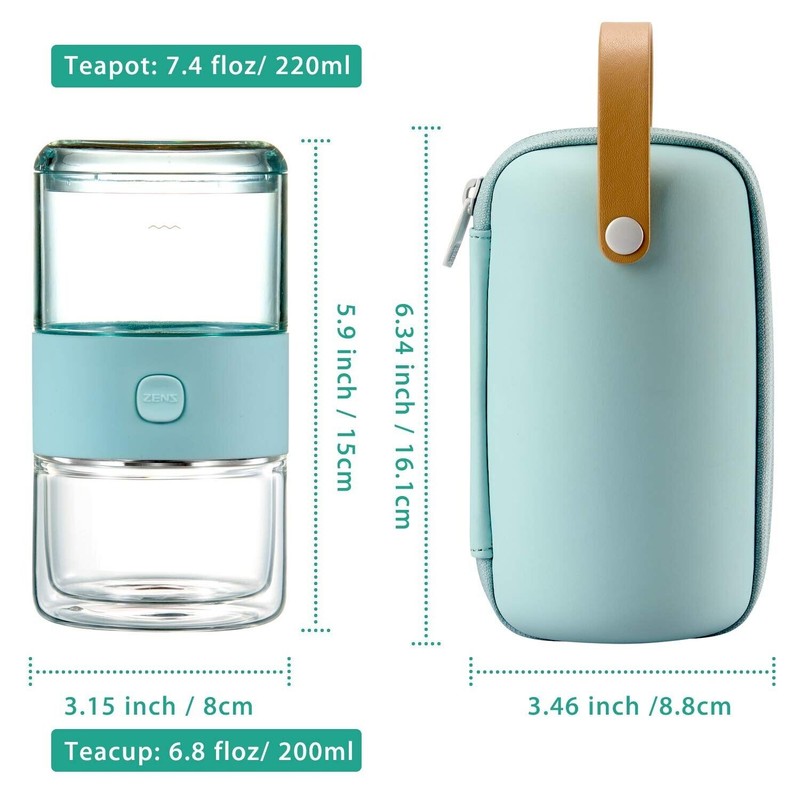 ZENS Modern Small Travel Glass Tea Infuser Teapot, 3-in-1 Smart