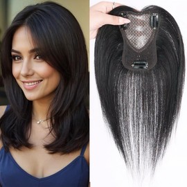 Hair Toppers for Women 10inch Real Human Hair Toppers for Women with Thinning Hair 360° 3D No Bangs 9 * 12CM Base Area Topper Hair For Women, Covers Sparse Hair,Conceal hair loss(#Black Brown)